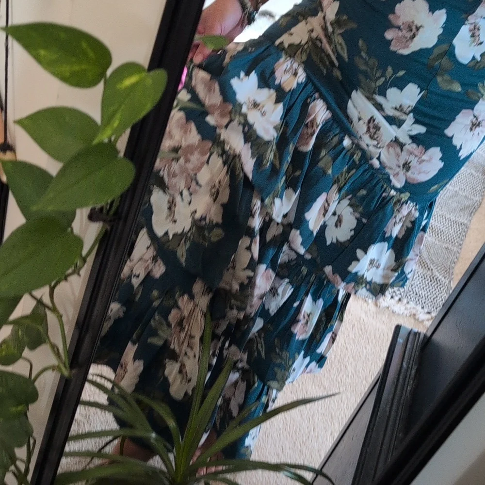 Abercrombie & Fitch Chic Teal Long Floral Maxi Dress